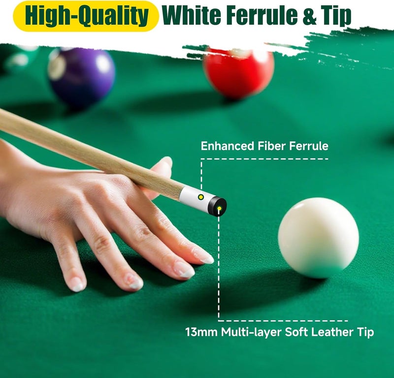 HMQQ Pool Cue Sticks – 42"/48"/58" Billiard Cues with 13mm Leather Tip – 17oz/18oz Standard or 20oz Heavy – Set of 2 or 4 – Durable 2-Piece Pool Sticks for Beginners, Adults, Home & Bar - Image 4